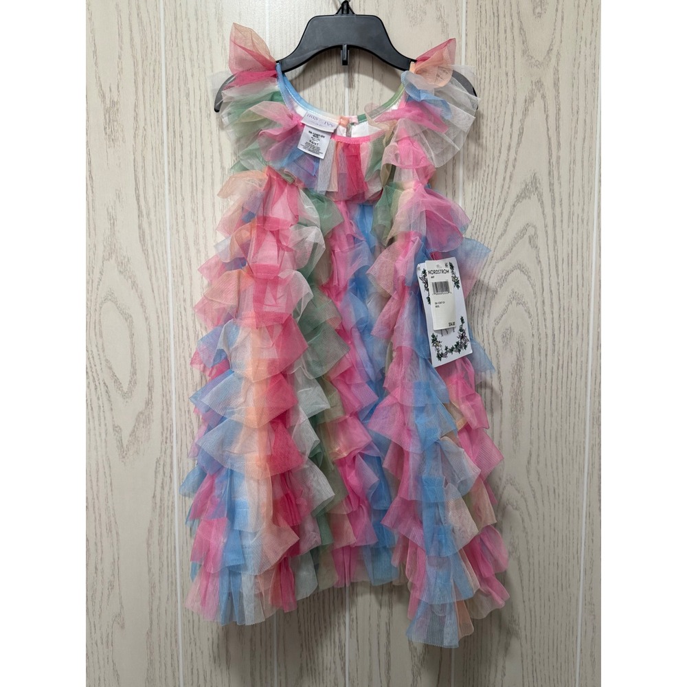 Iris & Ivy Girls Rainbow Ruffle Tulle Party Dress Multicolor 4T S6-12367-DV